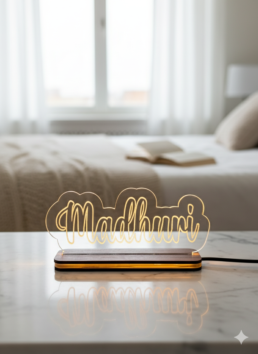 Personalized LED Name Lamp - Modern Engraved LED Desk Lamp