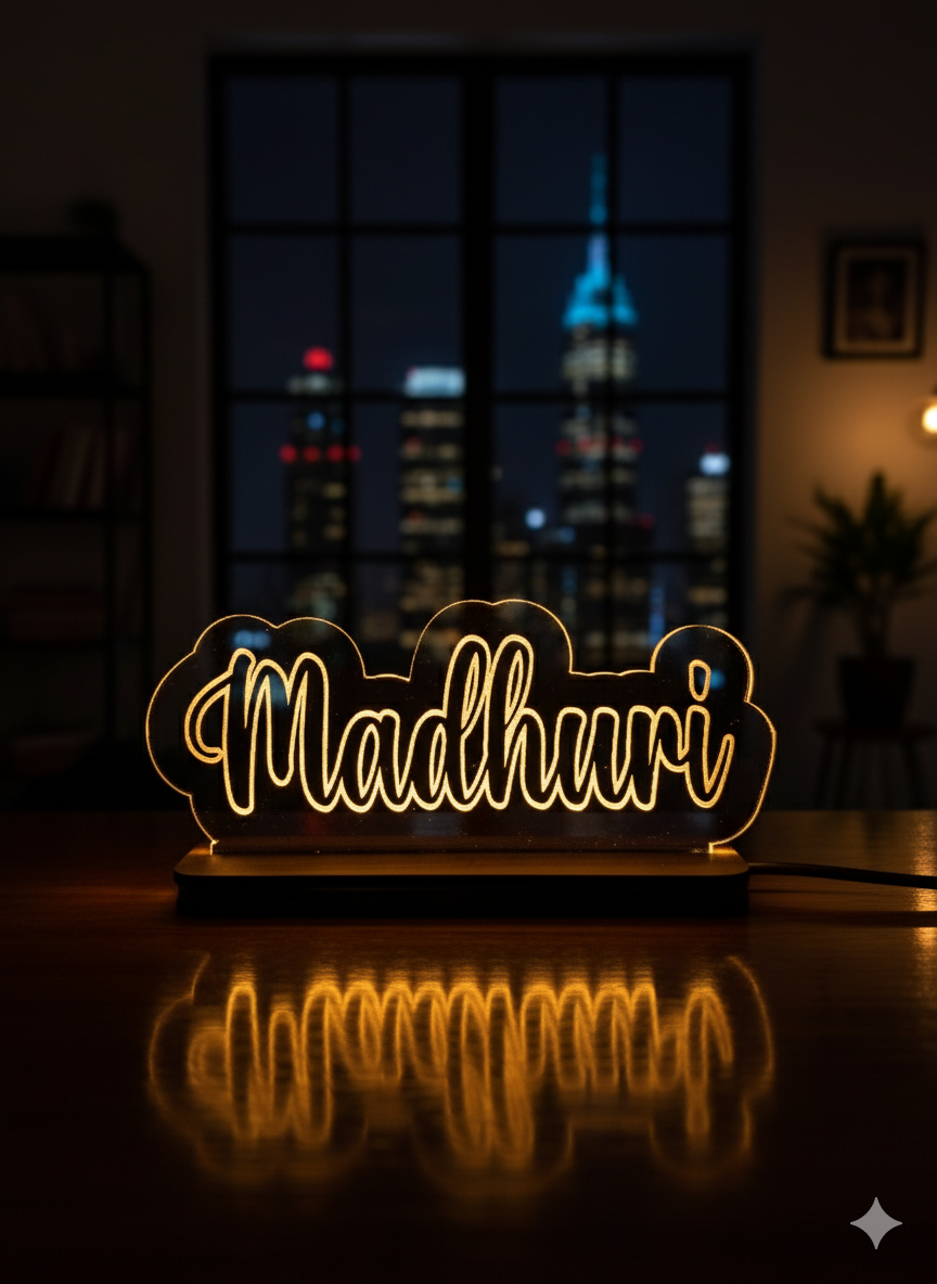 Personalized LED Name Lamp - Modern Engraved LED Desk Lamp