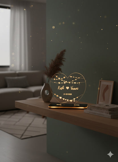 Couple's Heart Shape LED Lamp - Romantic Bedside Decor with String Lights Design