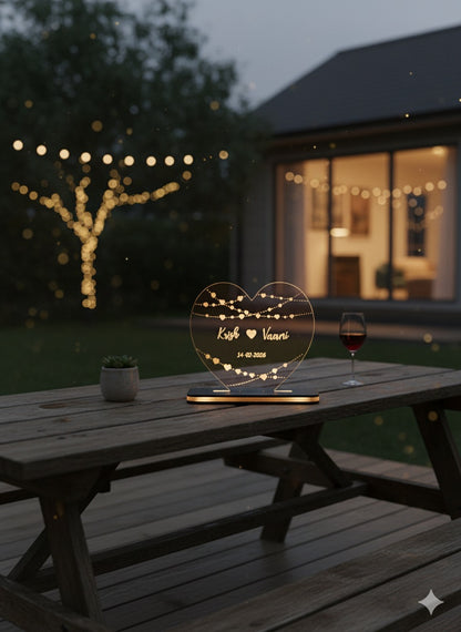 Couple's Heart Shape LED Lamp - Romantic Bedside Decor with String Lights Design