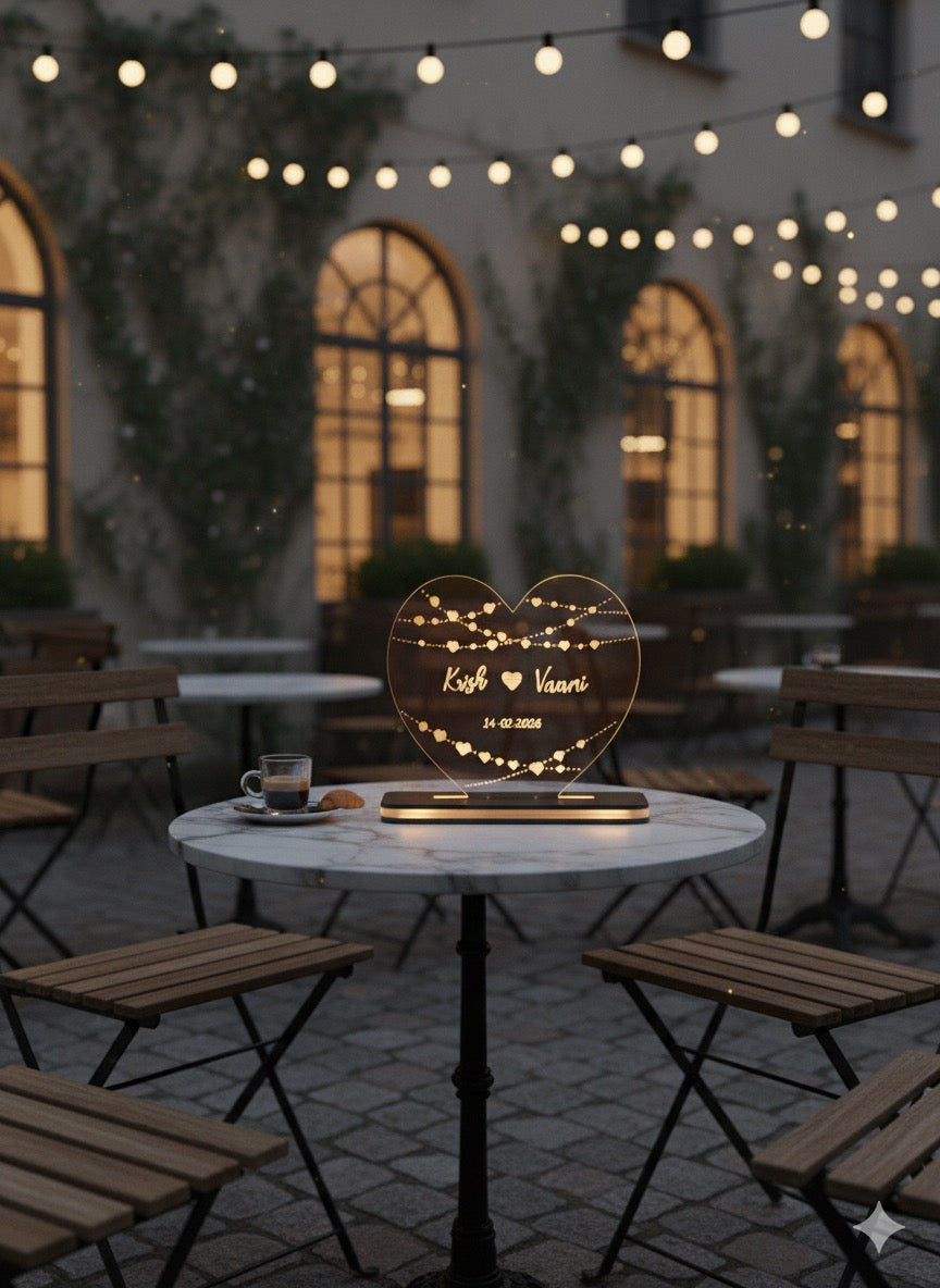 Couple's Heart Shape LED Lamp - Romantic Bedside Decor with String Lights Design