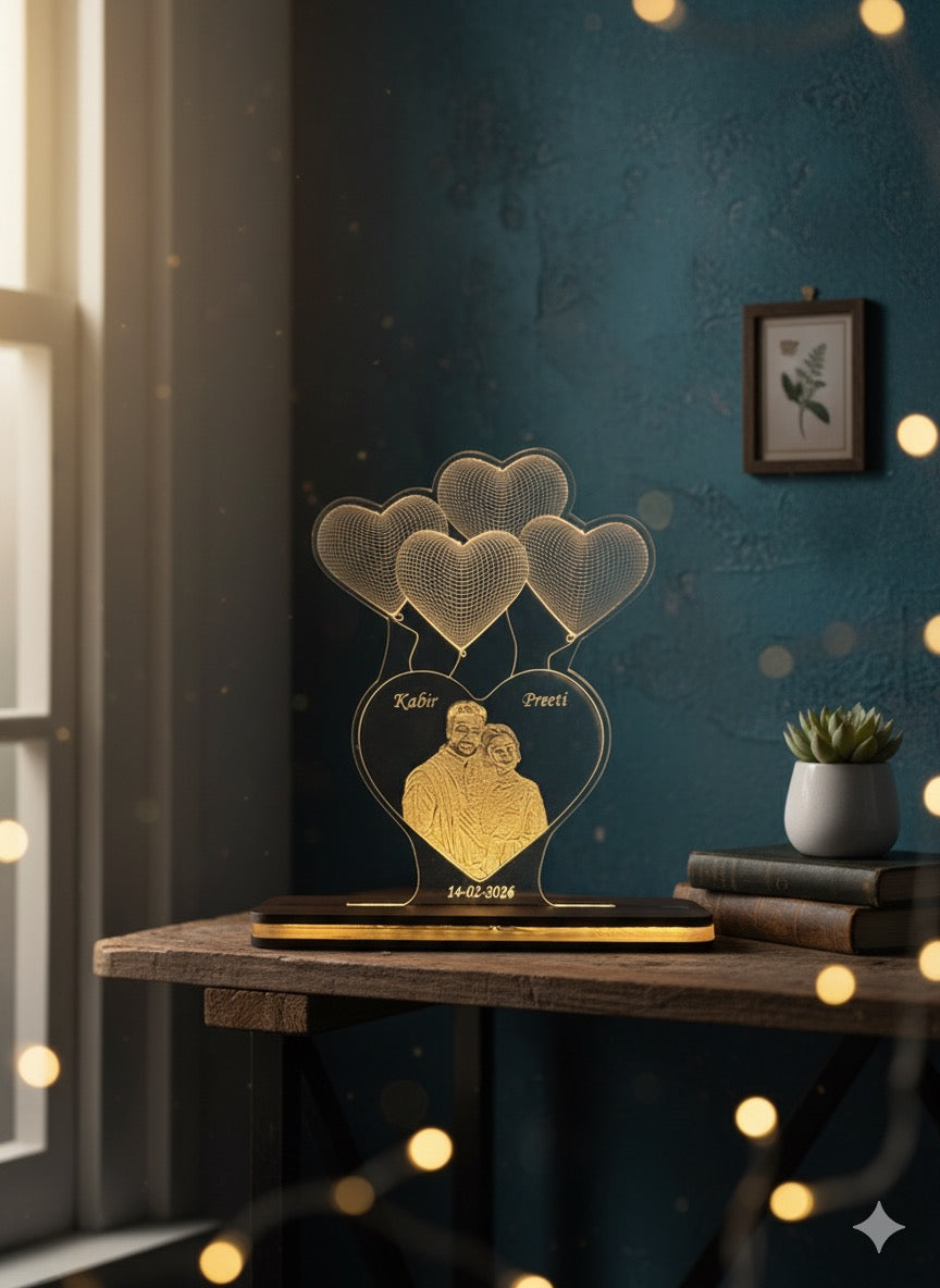 Custom Engraved Couple's Photo LED Lamp