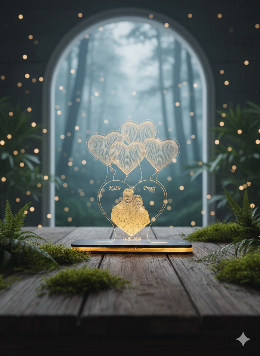 Custom Engraved Couple's Photo LED Lamp